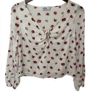 Hollister Women’s XS White Floral V Neck Long Sleeve Blouse Top